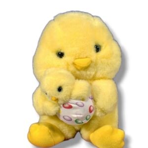 Vintage Avon Chirping Chick Mom Baby 8" Plush Easter Egg Jellybeans Stuffed Toy
